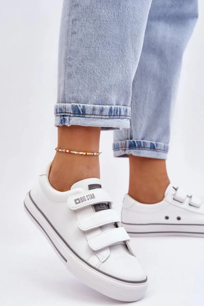 Trampki Damskie Big Star|Trampki Damskie Niskie>Big Star Shoes Klasyczne Tenisówki Na Rzepy Big Star LL274A205 Białe