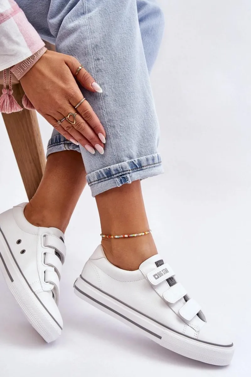 Trampki Damskie Big Star|Trampki Damskie Niskie>Big Star Shoes Klasyczne Tenisówki Na Rzepy Big Star LL274A205 Białe