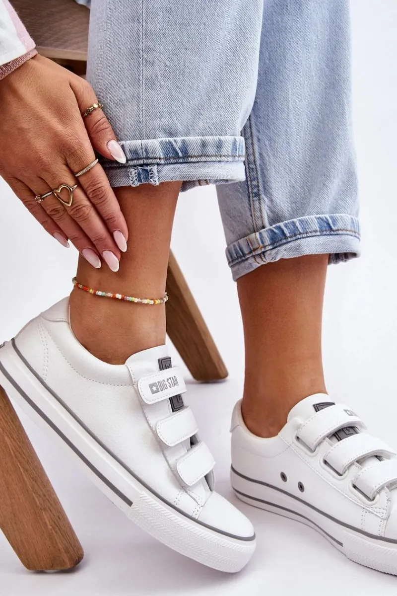Trampki Damskie Big Star|Trampki Damskie Niskie>Big Star Shoes Klasyczne Tenisówki Na Rzepy Big Star LL274A205 Białe