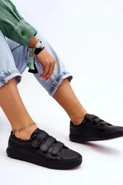 Outlet Klasyczne Tenisówki Na Rzepy Big Star LL274A206 Czarne Damskie Trampki Damskie Big Star|Trampki Damskie Niskie