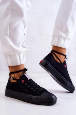 Trampki Damskie Cross Jeans|Trampki Damskie Niskie>Cross Jeans Klasyczne Trampki JJ2R4019C Czarne Czarny