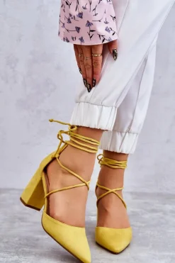 Clearance Klasyczne Wiązane Zamszowe Czółenka Żółte Lucira Damskie Czółenka Zamszowe|Czółenka Na Słupku