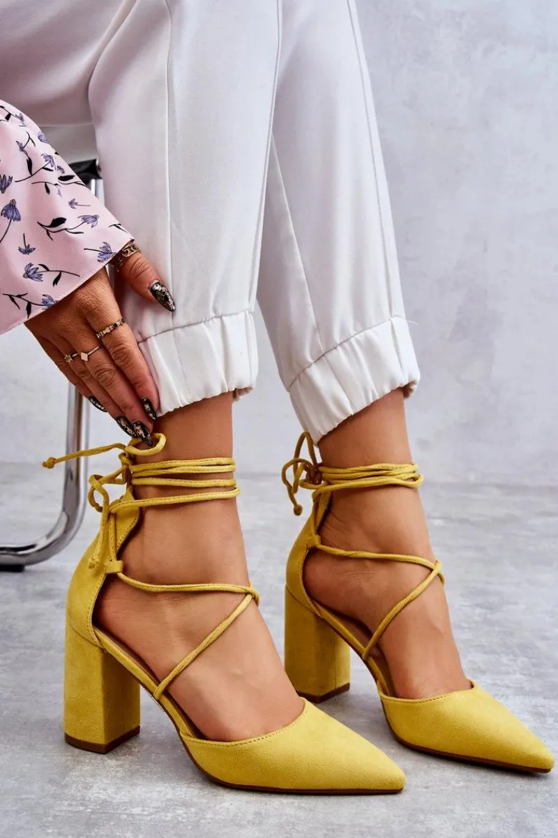 Clearance Klasyczne Wiązane Zamszowe Czółenka Żółte Lucira Damskie Czółenka Zamszowe|Czółenka Na Słupku