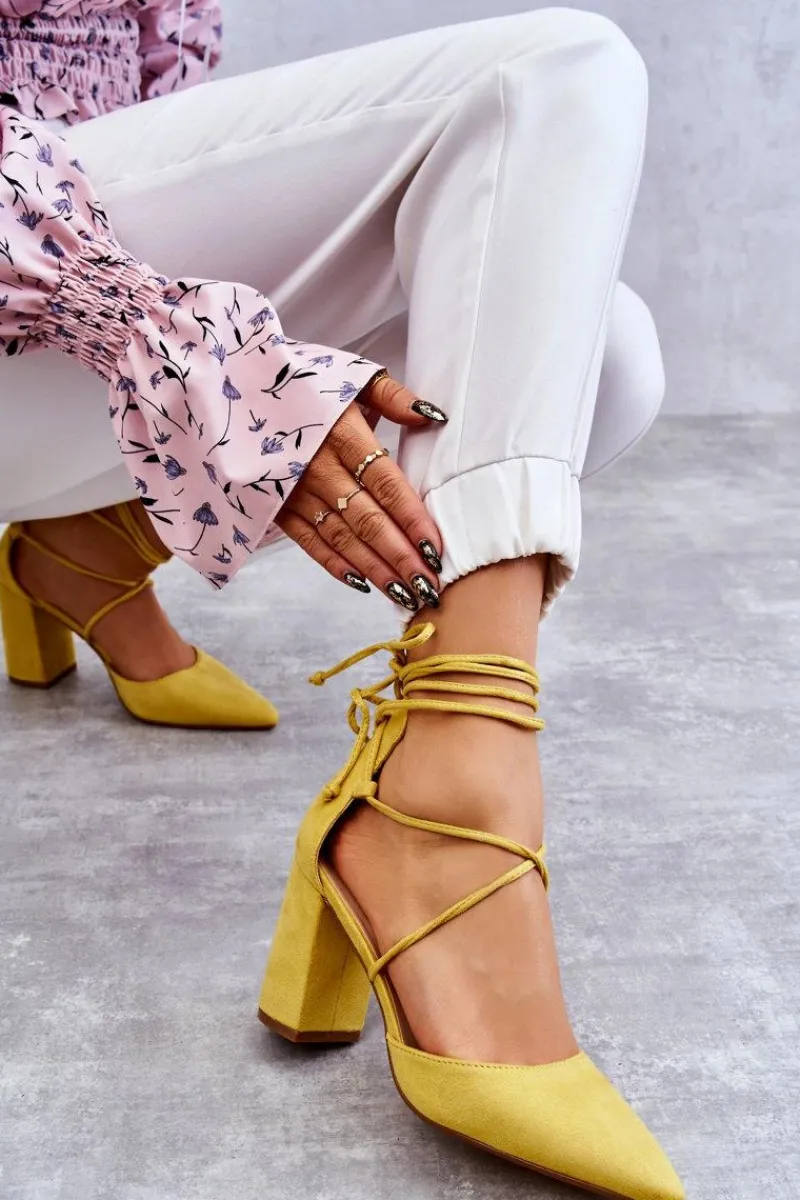 Clearance Klasyczne Wiązane Zamszowe Czółenka Żółte Lucira Damskie Czółenka Zamszowe|Czółenka Na Słupku