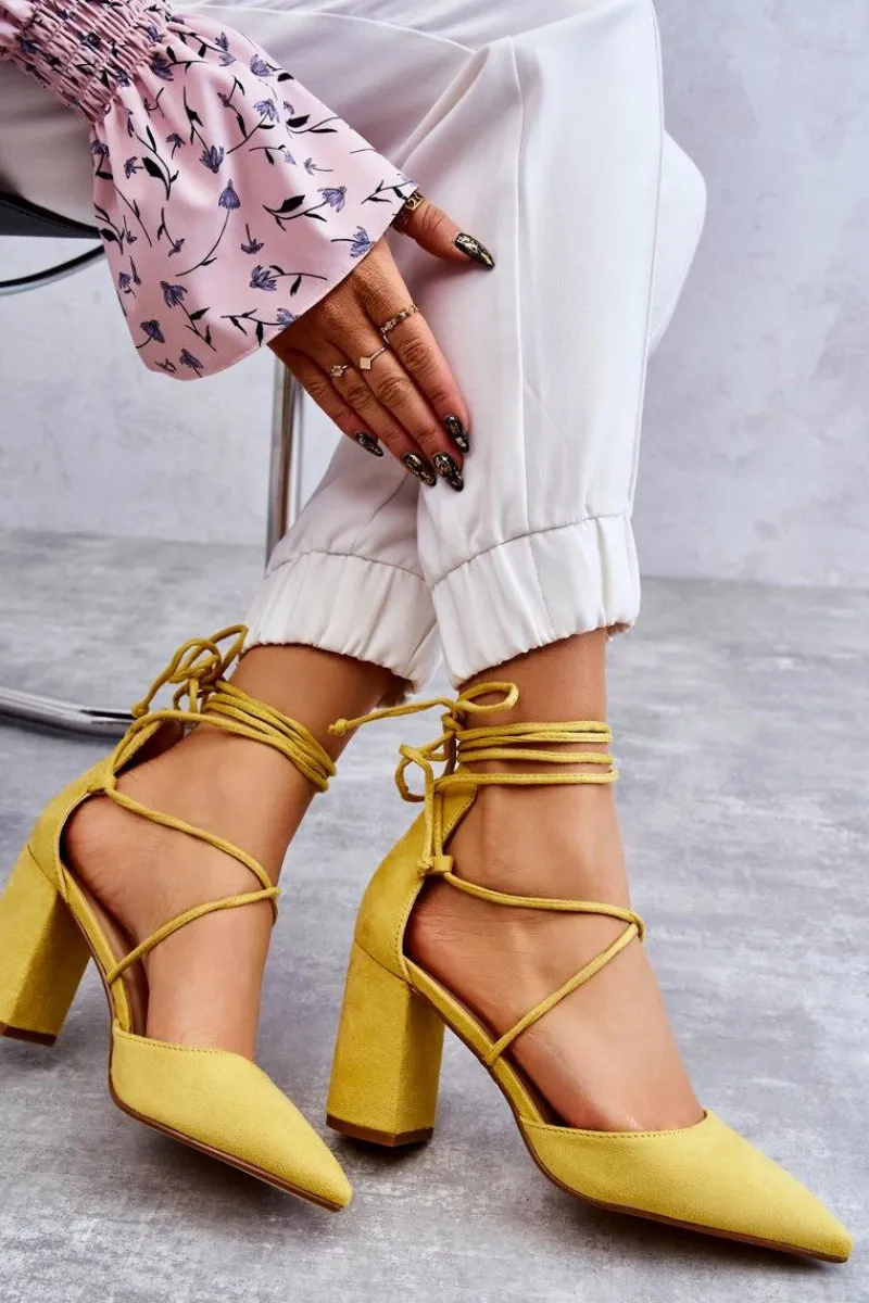 Clearance Klasyczne Wiązane Zamszowe Czółenka Żółte Lucira Damskie Czółenka Zamszowe|Czółenka Na Słupku