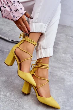 Clearance Klasyczne Wiązane Zamszowe Czółenka Żółte Lucira Damskie Czółenka Zamszowe|Czółenka Na Słupku