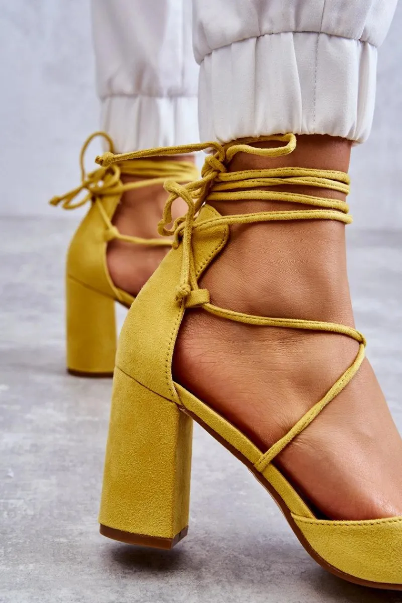 Clearance Klasyczne Wiązane Zamszowe Czółenka Żółte Lucira Damskie Czółenka Zamszowe|Czółenka Na Słupku