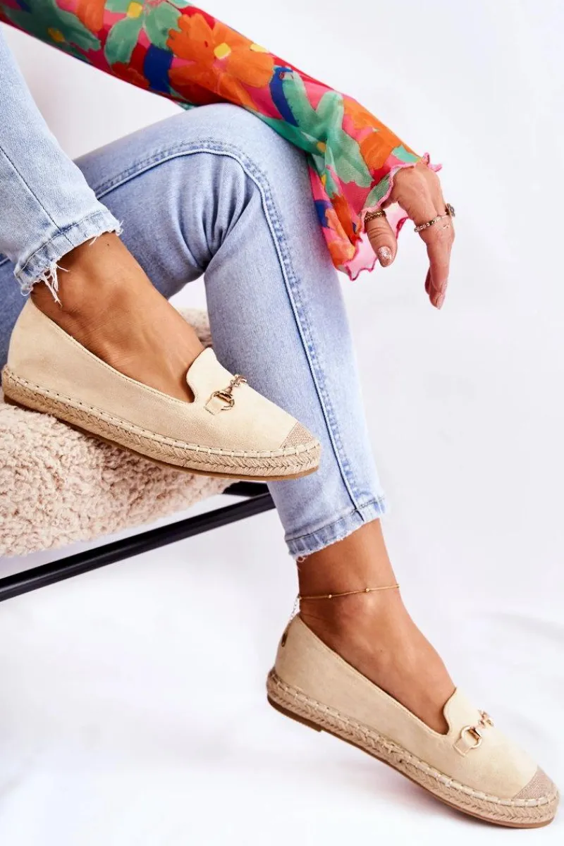Czarne Espadryle>Damskie buty S.Barski Klasyczne Wsuwane Damskie Espadryle Beżowe Oresa