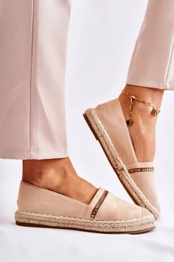 Outlet Klasyczne Wsuwane Damskie Espadryle Beżowe Cersei Damskie Czarne Espadryle