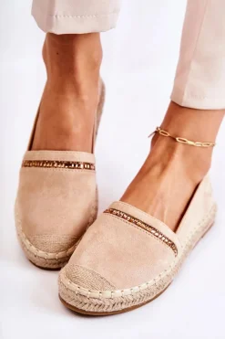 Outlet Klasyczne Wsuwane Damskie Espadryle Beżowe Cersei Damskie Czarne Espadryle
