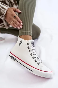 Discount Big Star Shoes Klasyczne Wysokie Ocieplane Trampki Big Star KK274597 Białe
