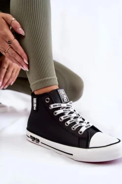 Online Klasyczne Wysokie Ocieplane Trampki Big Star KK274598 Czarne Damskie Trampki Ocieplane|Trampki Damskie Big Star
