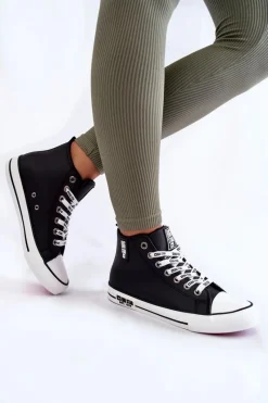 Online Klasyczne Wysokie Ocieplane Trampki Big Star KK274598 Czarne Damskie Trampki Ocieplane|Trampki Damskie Big Star