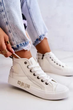 Trampki Damskie Big Star|Trampki Damskie Wysokie>Big Star Shoes Klasyczne Wysokie Trampki Big Star JJ274379 Białe