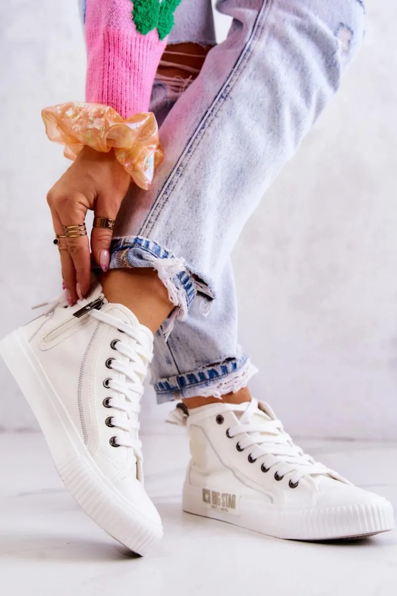 Trampki Damskie Big Star|Trampki Damskie Wysokie>Big Star Shoes Klasyczne Wysokie Trampki Big Star JJ274379 Białe