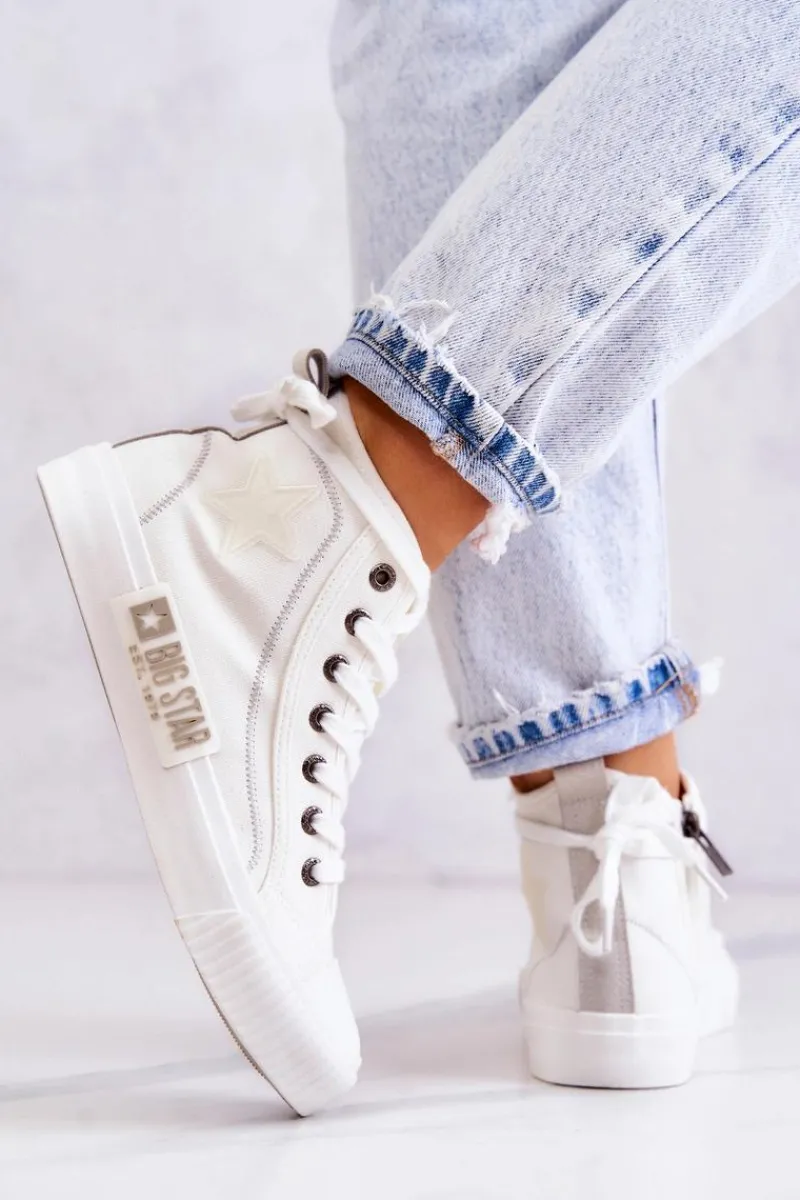 Trampki Damskie Big Star|Trampki Damskie Wysokie>Big Star Shoes Klasyczne Wysokie Trampki Big Star JJ274379 Białe