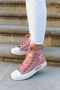 Outlet Klasyczne Wysokie Trampki Big Star JJ274382 Różowe Damskie Trampki Damskie Big Star|Trampki Damskie Wysokie