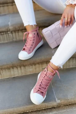 Outlet Klasyczne Wysokie Trampki Big Star JJ274382 Różowe Damskie Trampki Damskie Big Star|Trampki Damskie Wysokie