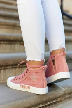 Outlet Klasyczne Wysokie Trampki Big Star JJ274382 Różowe Damskie Trampki Damskie Big Star|Trampki Damskie Wysokie