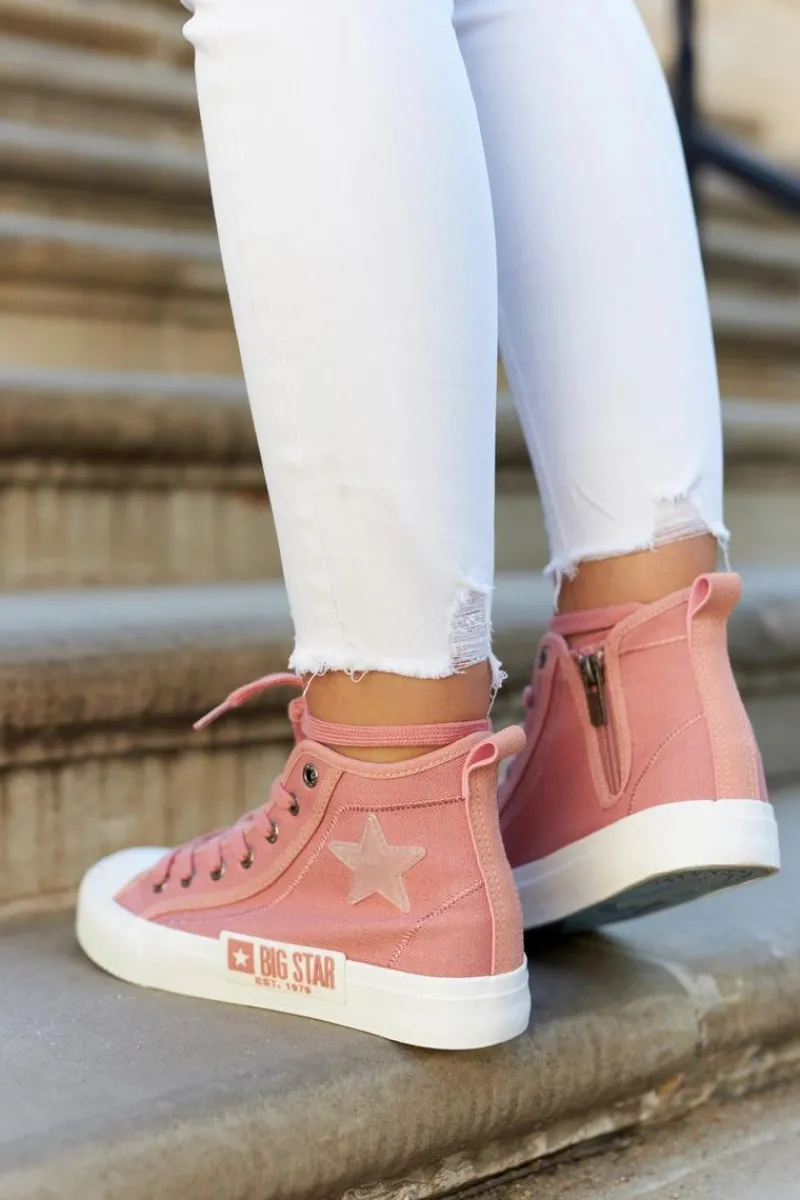 Outlet Klasyczne Wysokie Trampki Big Star JJ274382 Różowe Damskie Trampki Damskie Big Star|Trampki Damskie Wysokie