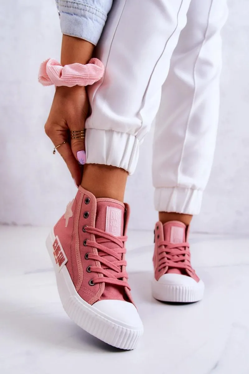 Outlet Klasyczne Wysokie Trampki Big Star JJ274382 Różowe Damskie Trampki Damskie Big Star|Trampki Damskie Wysokie