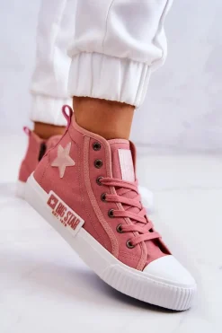 Outlet Klasyczne Wysokie Trampki Big Star JJ274382 Różowe Damskie Trampki Damskie Big Star|Trampki Damskie Wysokie
