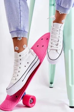 Hot Klasyczne Wysokie Trampki Wiązane Białe Volterro Damskie Trampki Damskie Wysokie