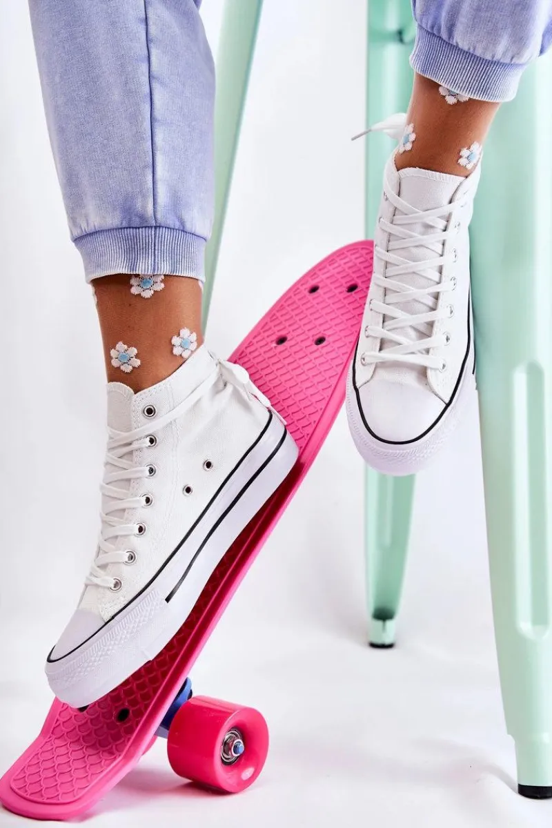 Hot Klasyczne Wysokie Trampki Wiązane Białe Volterro Damskie Trampki Damskie Wysokie