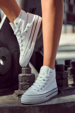 Hot Klasyczne Wysokie Trampki Wiązane Białe Volterro Damskie Trampki Damskie Wysokie