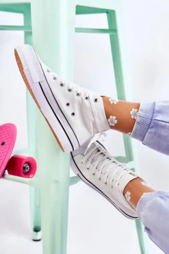 Hot Klasyczne Wysokie Trampki Wiązane Białe Volterro Damskie Trampki Damskie Wysokie