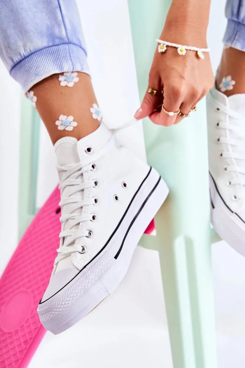 Hot Klasyczne Wysokie Trampki Wiązane Białe Volterro Damskie Trampki Damskie Wysokie