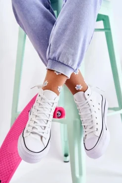 Hot Klasyczne Wysokie Trampki Wiązane Białe Volterro Damskie Trampki Damskie Wysokie