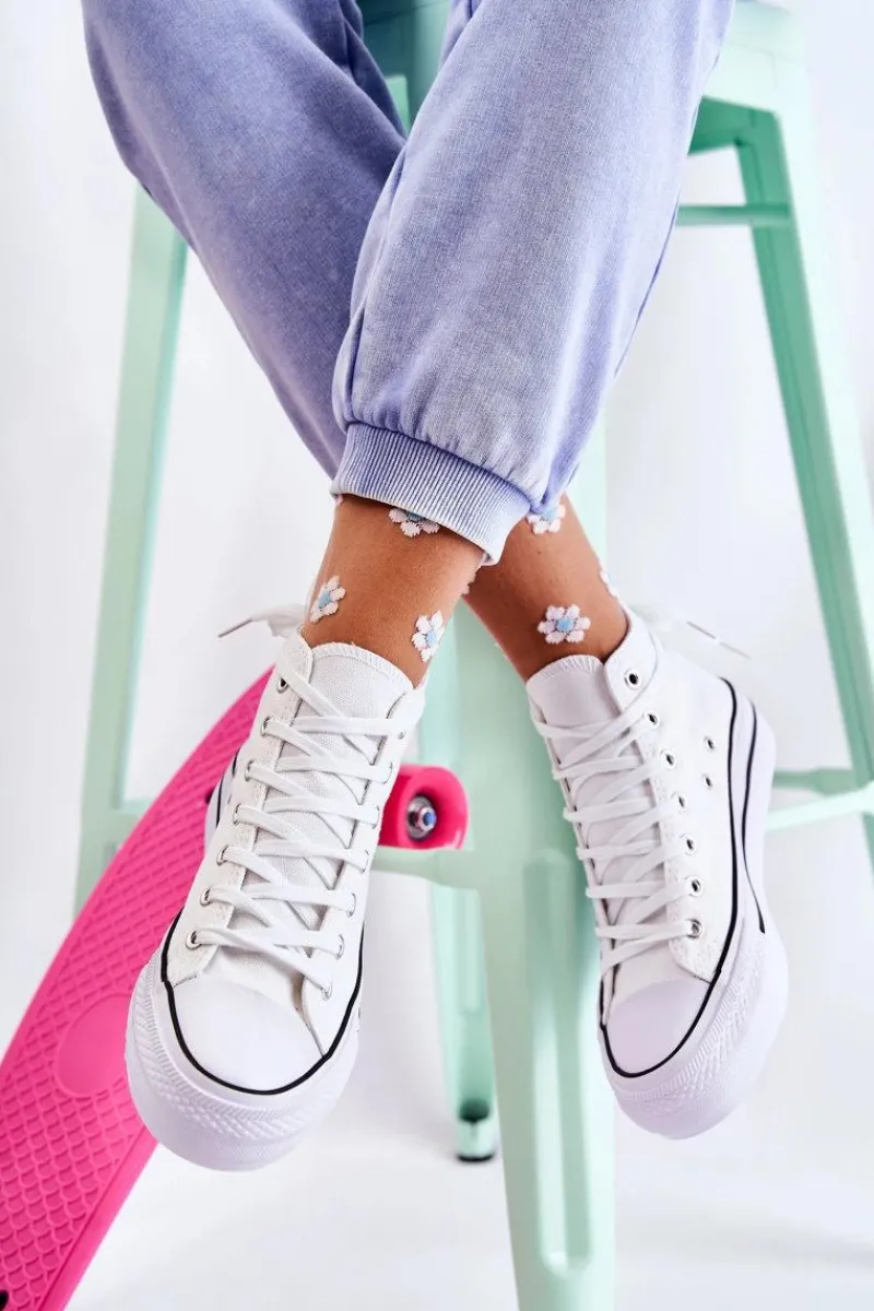 Hot Klasyczne Wysokie Trampki Wiązane Białe Volterro Damskie Trampki Damskie Wysokie