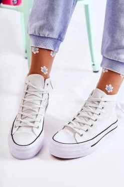 Hot Klasyczne Wysokie Trampki Wiązane Białe Volterro Damskie Trampki Damskie Wysokie