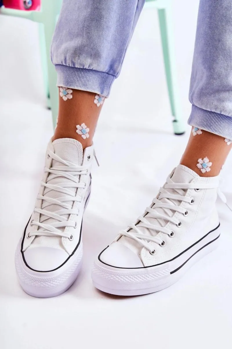 Hot Klasyczne Wysokie Trampki Wiązane Białe Volterro Damskie Trampki Damskie Wysokie