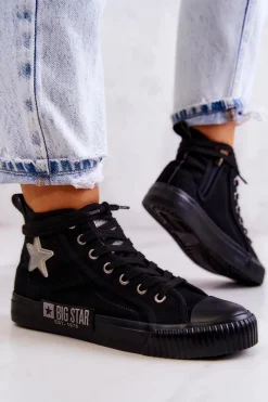 Outlet Big Star Shoes Klasyczne Wysokie Trampki Big Star JJ274380 Czarne