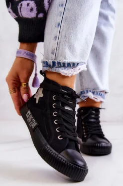 Outlet Big Star Shoes Klasyczne Wysokie Trampki Big Star JJ274380 Czarne