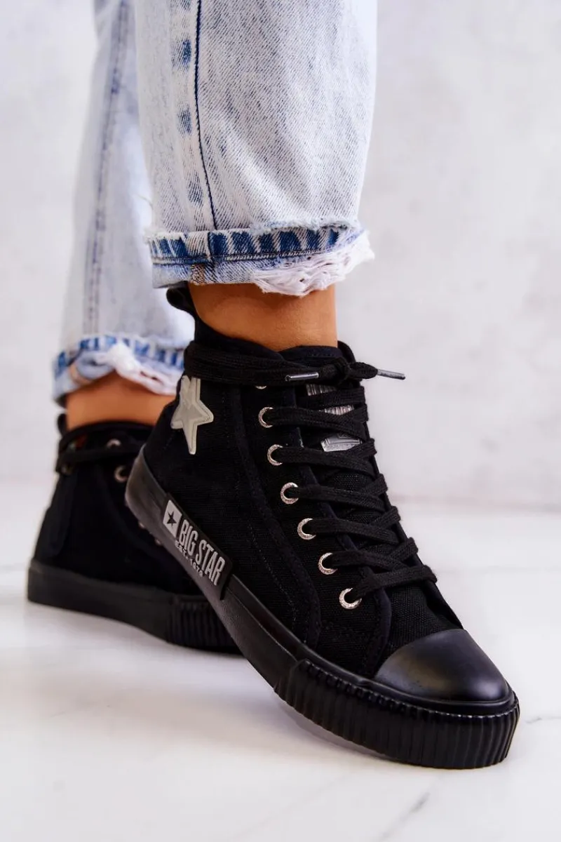 Outlet Big Star Shoes Klasyczne Wysokie Trampki Big Star JJ274380 Czarne