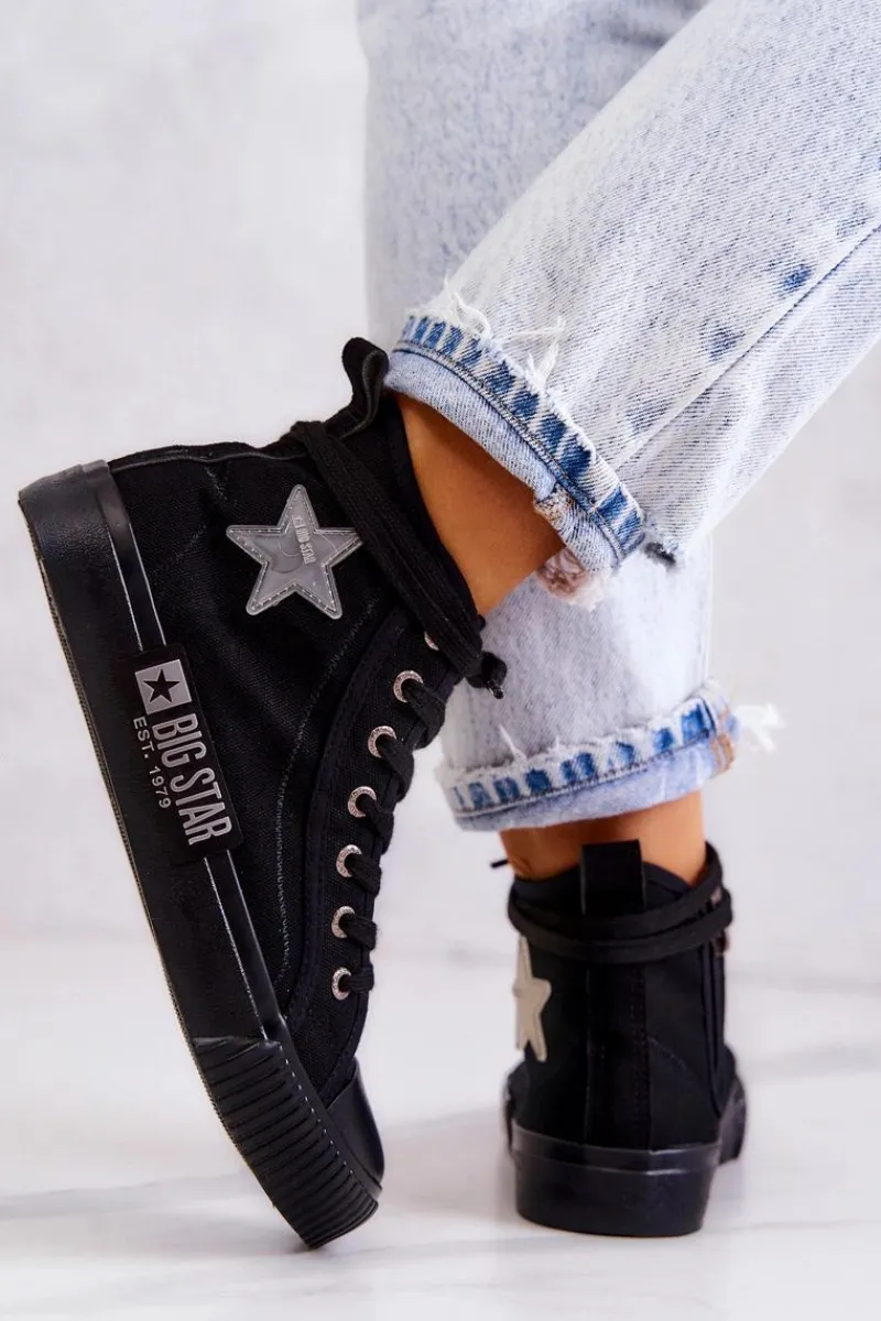 Outlet Big Star Shoes Klasyczne Wysokie Trampki Big Star JJ274380 Czarne