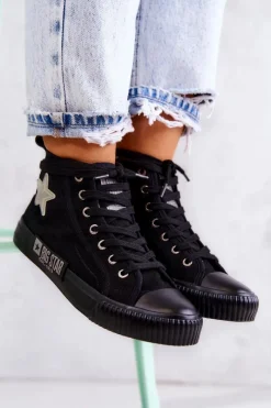 Outlet Big Star Shoes Klasyczne Wysokie Trampki Big Star JJ274380 Czarne