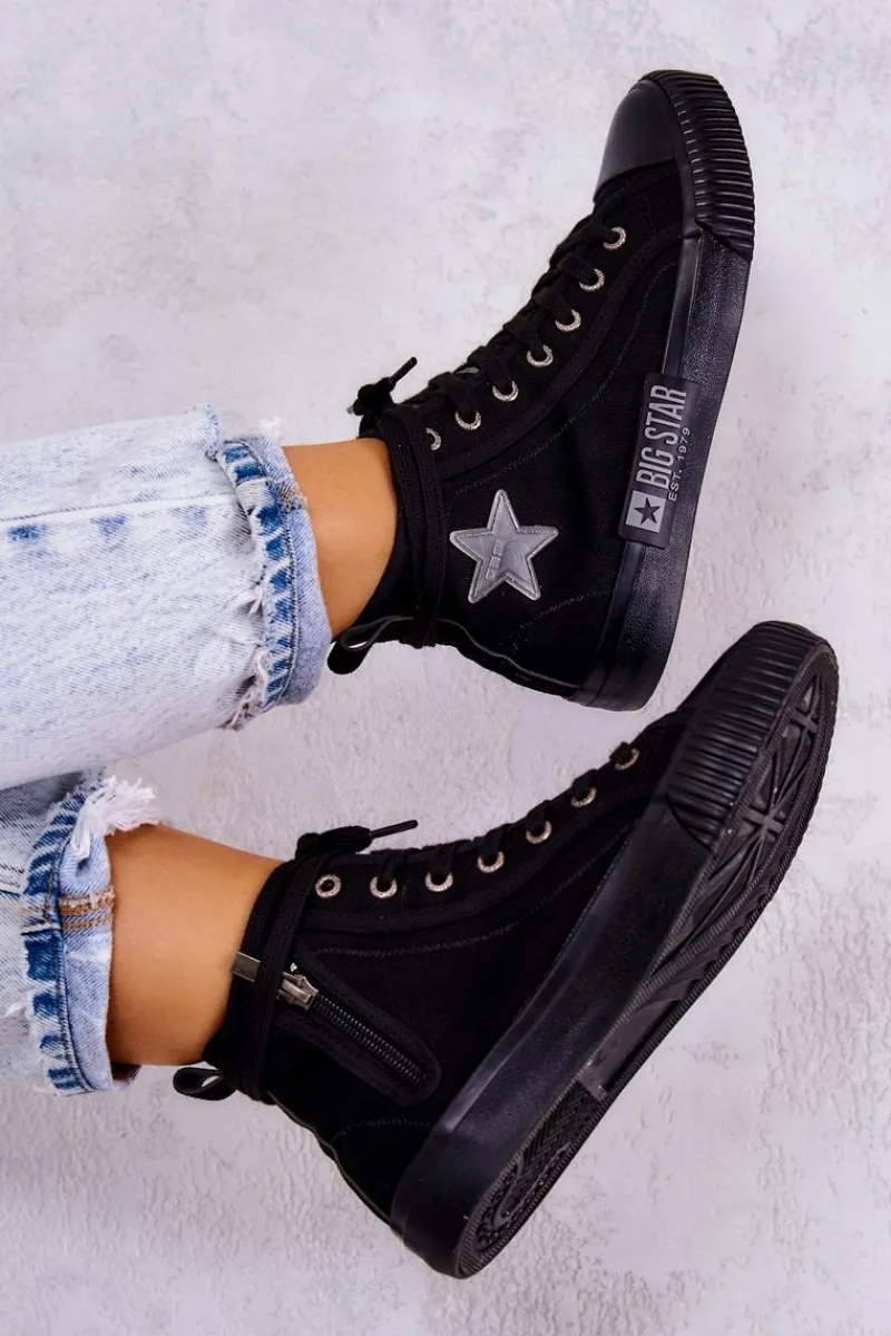 Outlet Big Star Shoes Klasyczne Wysokie Trampki Big Star JJ274380 Czarne