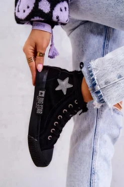 Outlet Big Star Shoes Klasyczne Wysokie Trampki Big Star JJ274380 Czarne