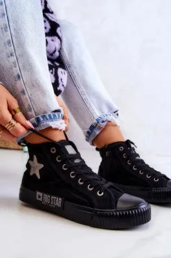 Outlet Big Star Shoes Klasyczne Wysokie Trampki Big Star JJ274380 Czarne
