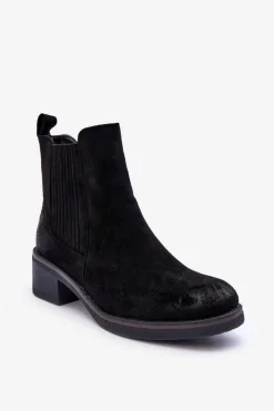 Outlet Boto Klasyczne Zamszowe Botki Damskie Czarne Metanassa