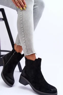 Outlet Boto Klasyczne Zamszowe Botki Damskie Czarne Metanassa