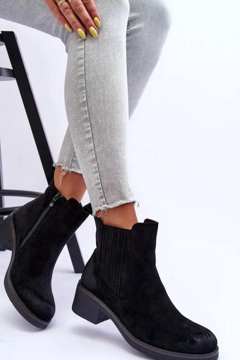 Outlet Boto Klasyczne Zamszowe Botki Damskie Czarne Metanassa