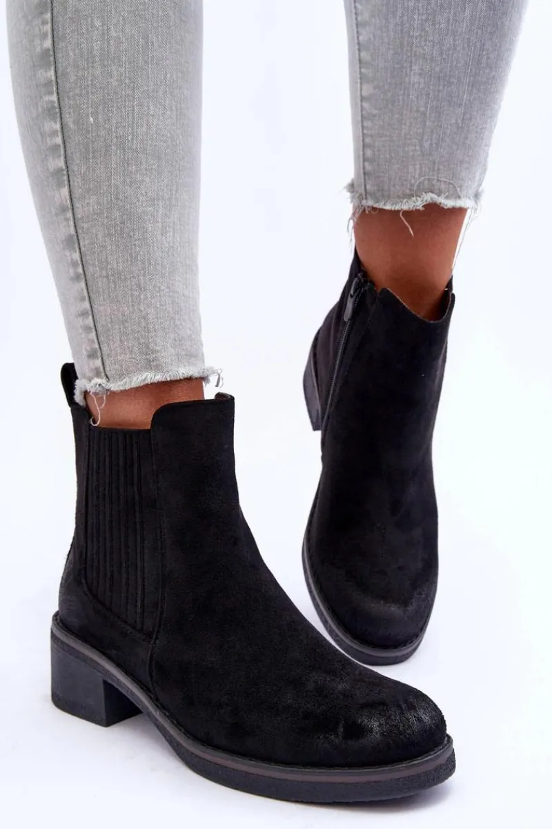 Outlet Boto Klasyczne Zamszowe Botki Damskie Czarne Metanassa