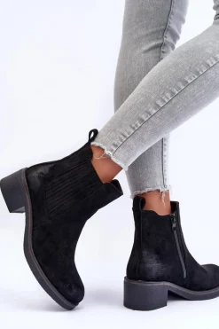 Outlet Boto Klasyczne Zamszowe Botki Damskie Czarne Metanassa