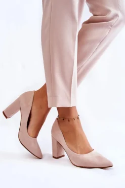 Discount Klasyczne Zamszowe Czółenka Na Słupku Beżowe Kendra Damskie Czółenka Zamszowe|Czółenka Na Słupku