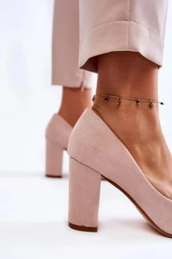 Discount Klasyczne Zamszowe Czółenka Na Słupku Beżowe Kendra Damskie Czółenka Zamszowe|Czółenka Na Słupku